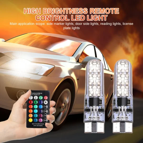 2 sztuki bocznych lampek samochodowych T10 RGB Auto przednie światła 6SMD 5050 LED lampka do czytania z pilotem