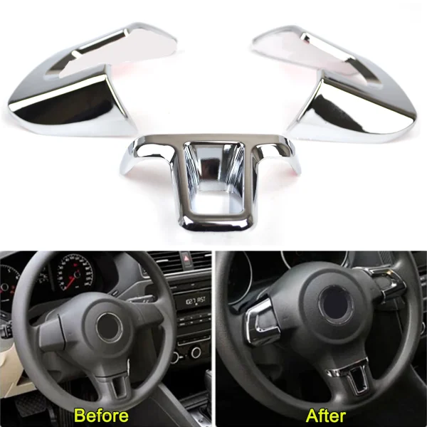 Komplet chromowanych osłon na kierownicę do VW Golf MK6, Polo, Jetta, Bora, Caddy (2009-2014)