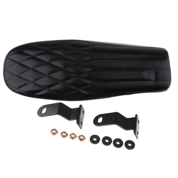 Uniwersalne, stylowe, czarne siodło motocyklowe w kształcie diamentu i linii do Cafe Racer i CB Suzuki GS