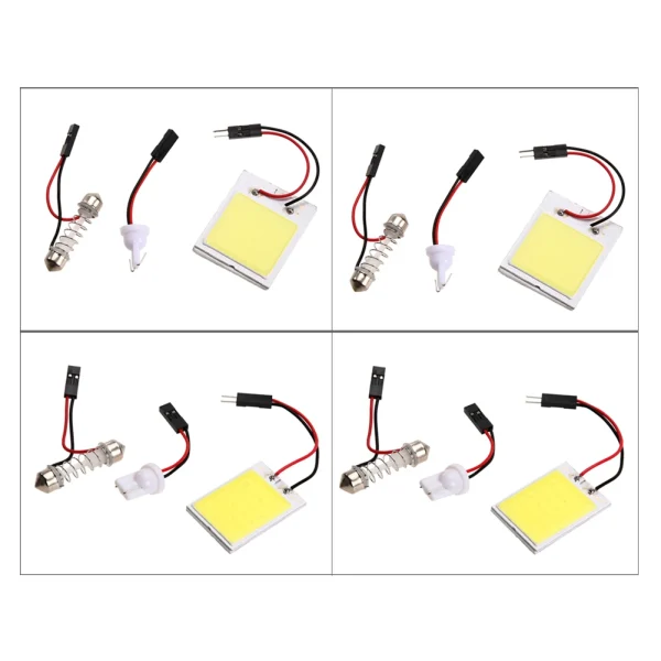 2 sztuki samochodowych lamp ksenonowych HID 48 COB LED w kolorze białym z adapterem Festoon T10 BA9S DC 12 V