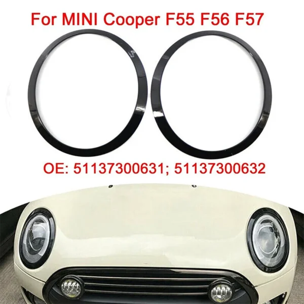 Czarne błyszczące pierścienie reflektorów i tylnych świateł do Mini Cooper F55 F56 F57 (2014-2021) - akcesoria samochodowe