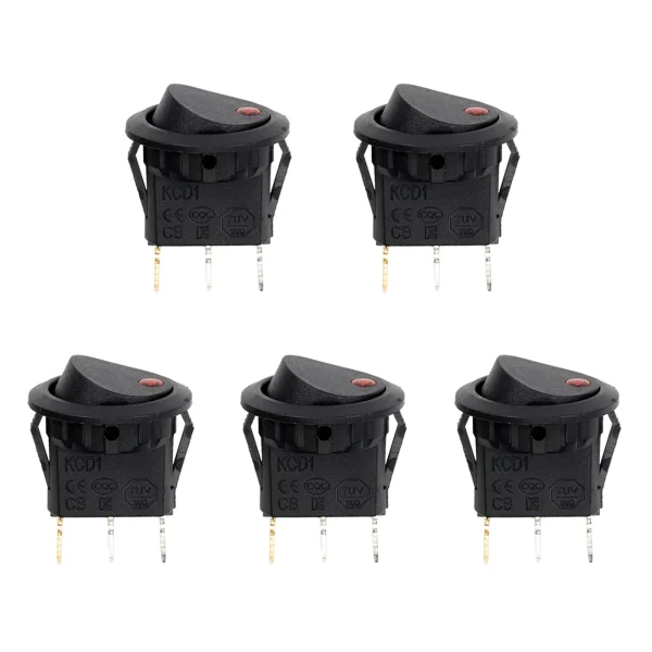 Zestaw 5 czerwonych przełączników kołyskowych LED 12 V 20 A do samochodów i łodzi