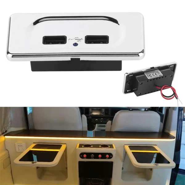 Podwójna ładowarka samochodowa USB 12 V do kampera, łodzi, przyczepy kempingowej - szybkie gniazdo ładowania akcesoriów kempingowych