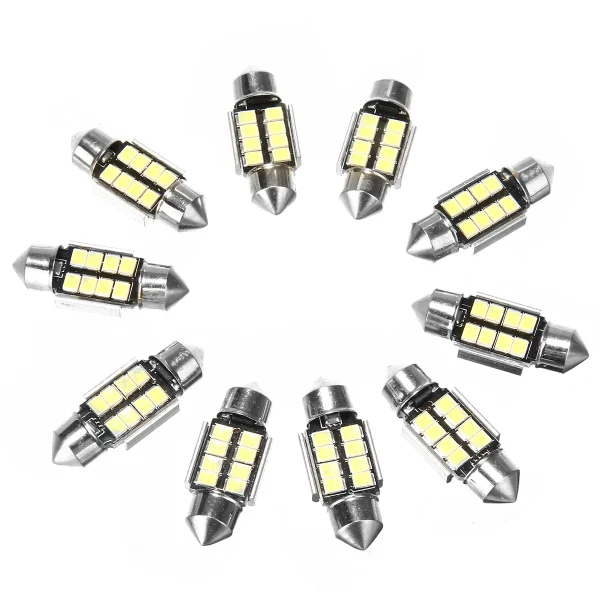 10 szt. żarówek samochodowych Canbus 2835 8LED, 31 mm, premium – jasne białe światło 6000 K do pojazdów luksusowych