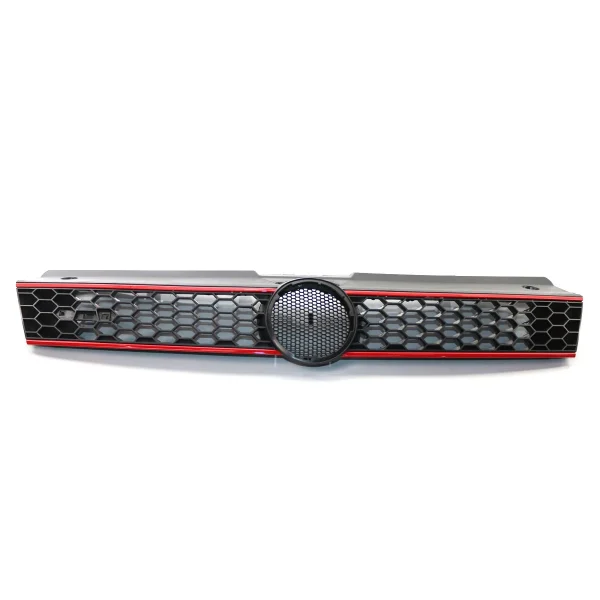 Przednia osłona zderzaka samochodowego GTI Style z siatki o strukturze plastra miodu do Volkswagena POLO 6R (2009-2014) – wytrzymały ABS, wykończenie w kolorze czarnym i czerwonym