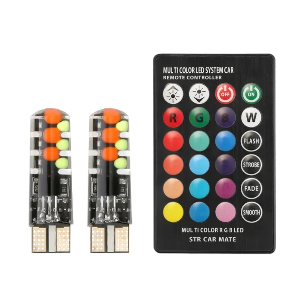 Lampka samochodowa do czytania RGB T10 5050 6SMD z pilotem – 2 zestawy